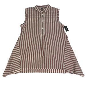 NWT Eleventy Red & White‎ Stripe Sleeveless 1/2 Button Cotton Top Womens Size 4